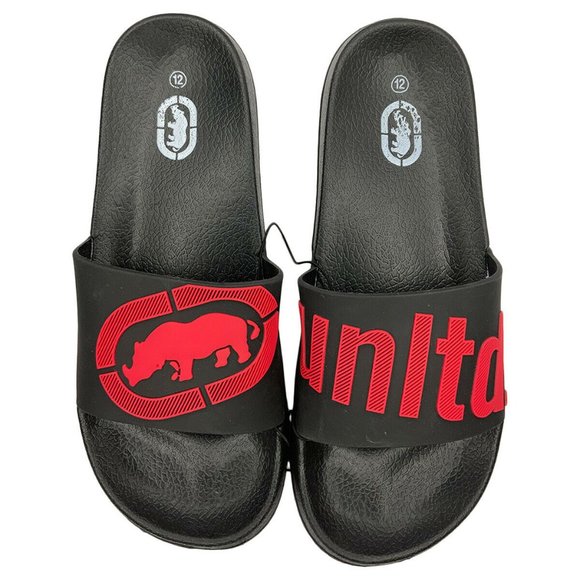 NWT ECKO UNLTD. MEN'S 3D LOGO BLACK RED SANDALS SIZE 13 - Picture 1 of 3